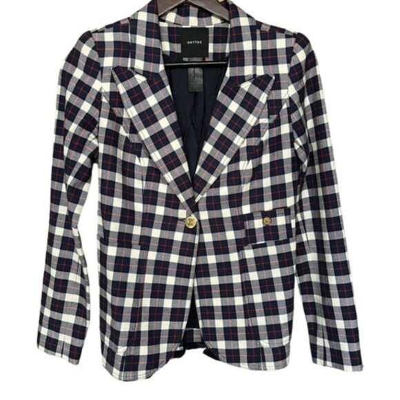 Smythe Duchess Checked Blazer Elbow Patch‎  Women Size 2 - Picture 1 of 7